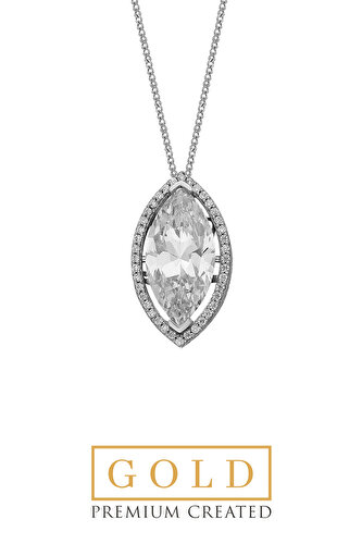 14 Karat White Gold Certified Premium Created Marquise Stone Necklace
