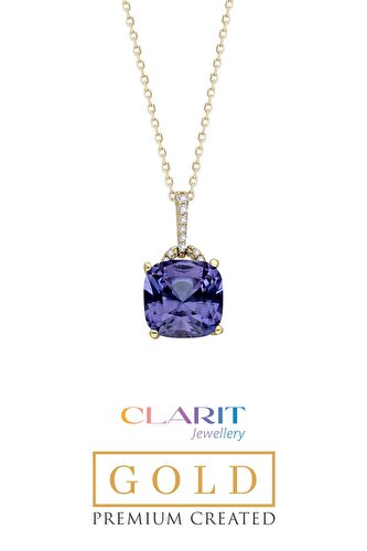 Created Alexandrite Taşlı Clarit Serisi 14 Ayar Sarı Altın Kolye

			