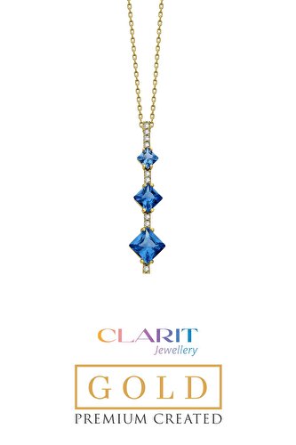 Created Aquamarine Taşlı Clarit Serisi 14 Ayar Sarı Altın Kolye
			