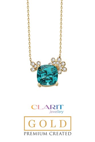 Created Paraiba Taşlı Clarit Serisi 14 Ayar Sarı Altın Kolye
			