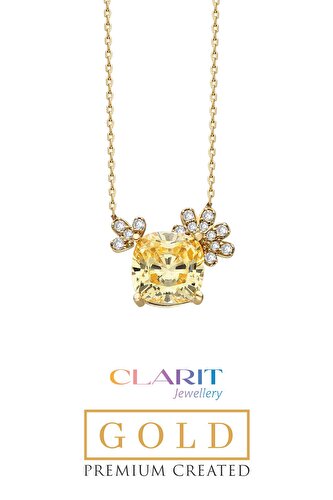 Created Light Yellow Canary Taşlı Clarit Serisi 14 Ayar Sarı Altın Kolye