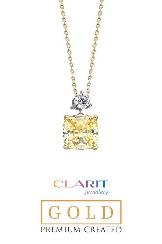 Created Light Yellow Canary Taşlı Clarit Serisi 14 Ayar Sarı Altın Kolye