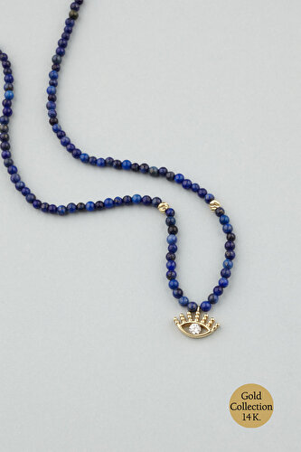 14 Karat Gold Necklace with Eye Figured Lapis Stone