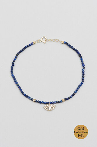 14 Karat Gold Bracelet with Eye Figured Lapis Stone