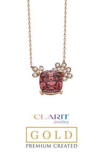 Created Rhodolite Taşlı Clarit Serisi 14 Ayar Rose Altın Kolye