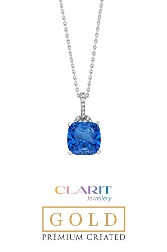 Created Aquamarine Taşlı Clarit Serisi 14 Ayar Beyaz Altın Kolye
			