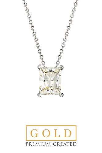 Beyaz Altın Sertifikalı Premium Created 2.25 Ct Effect Baget Tektaş Kolye