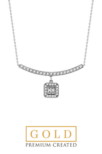 Beyaz Altın Sertifikalı Premium Created 0.82 Ct Effect Baget Kolye